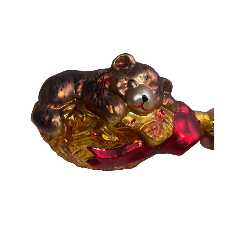 Vintage Christopher Radko Bear Ornament Glass Sleeping in Nest Christmas